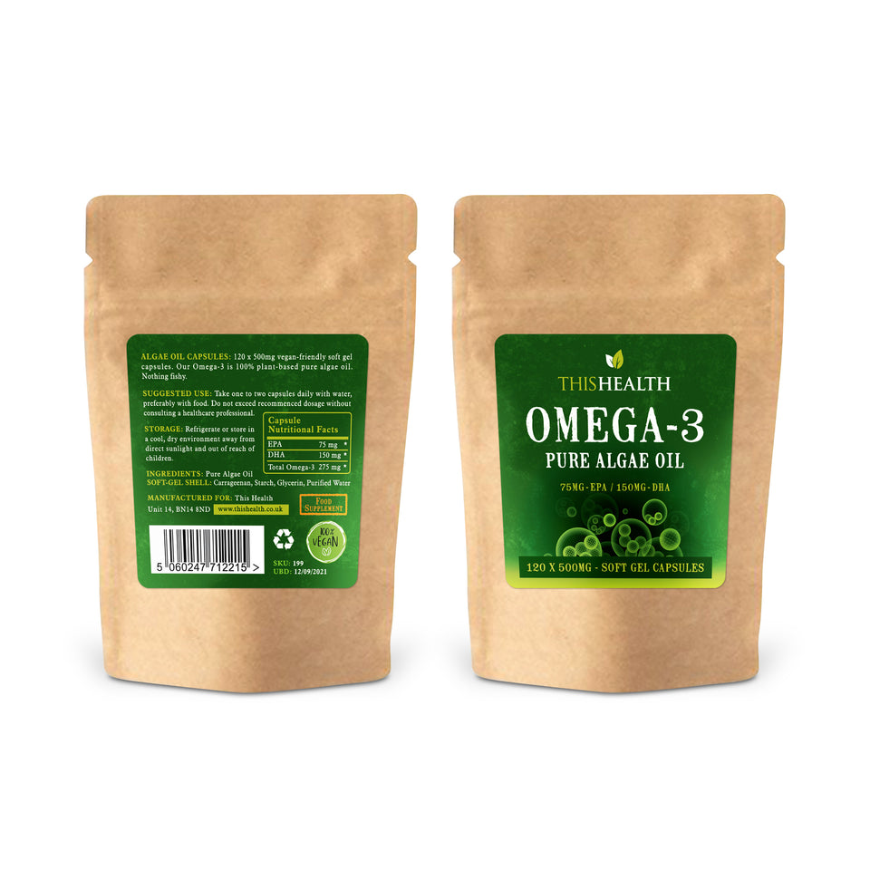 Algae Oil Capsules x 120 Omega 3 Vegan Supplement 